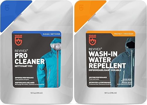 GEAR AID Kit de cuidado con limpiador Revivex Pro y repelente de agua Revivex Wash-in, transparente, dos paquetes de 10 onzas