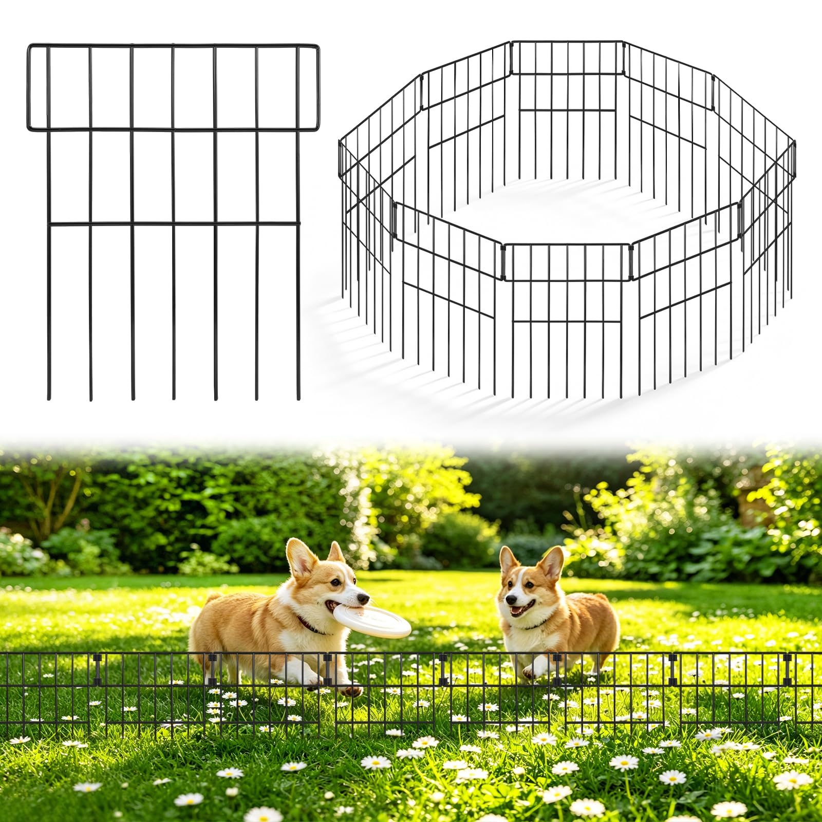 10 Panel Decorative Garden Fence,40cm H x 3.25m L No Dig Metal Fence Panels — image 1