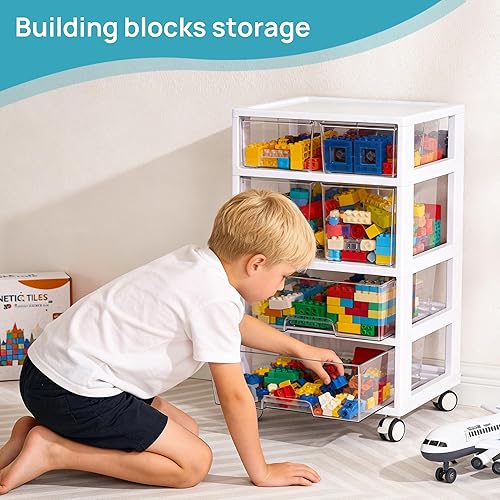 Miniatura 9 de Vtopmart Organizador de almacenamiento de cajones de plástico, 4 niveles 6 cajones con ruedas para suministros de oficina, manualidades de arte,