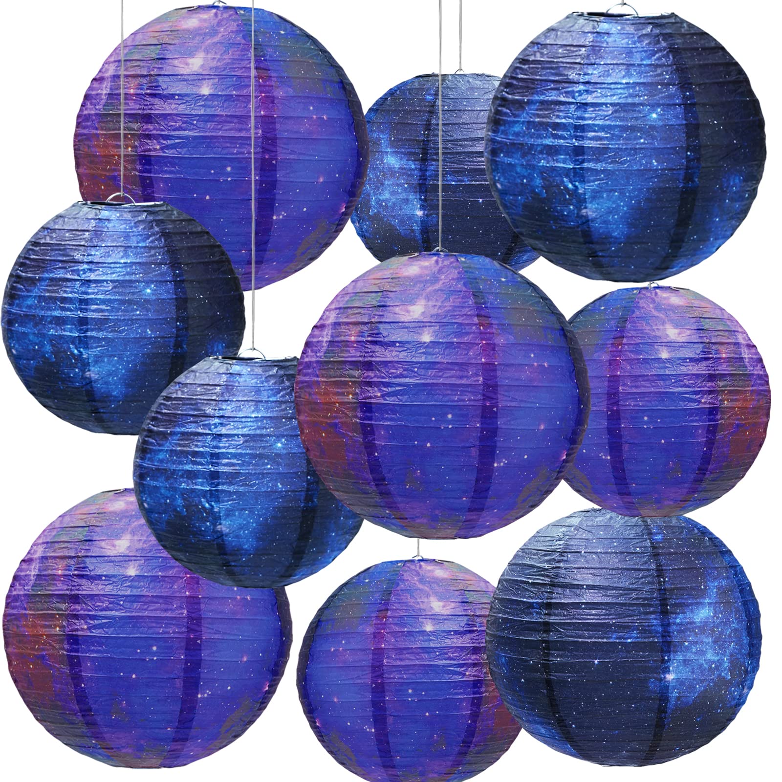 Galaxy Print Paper Lanterns 10PCS Hanging Planets Lantern Out of This World Space Lanterns Chinese Japanese Lanterns for Kids Outer Space Theme Ceiling Decor Party Supplies Home Birthday Decorations