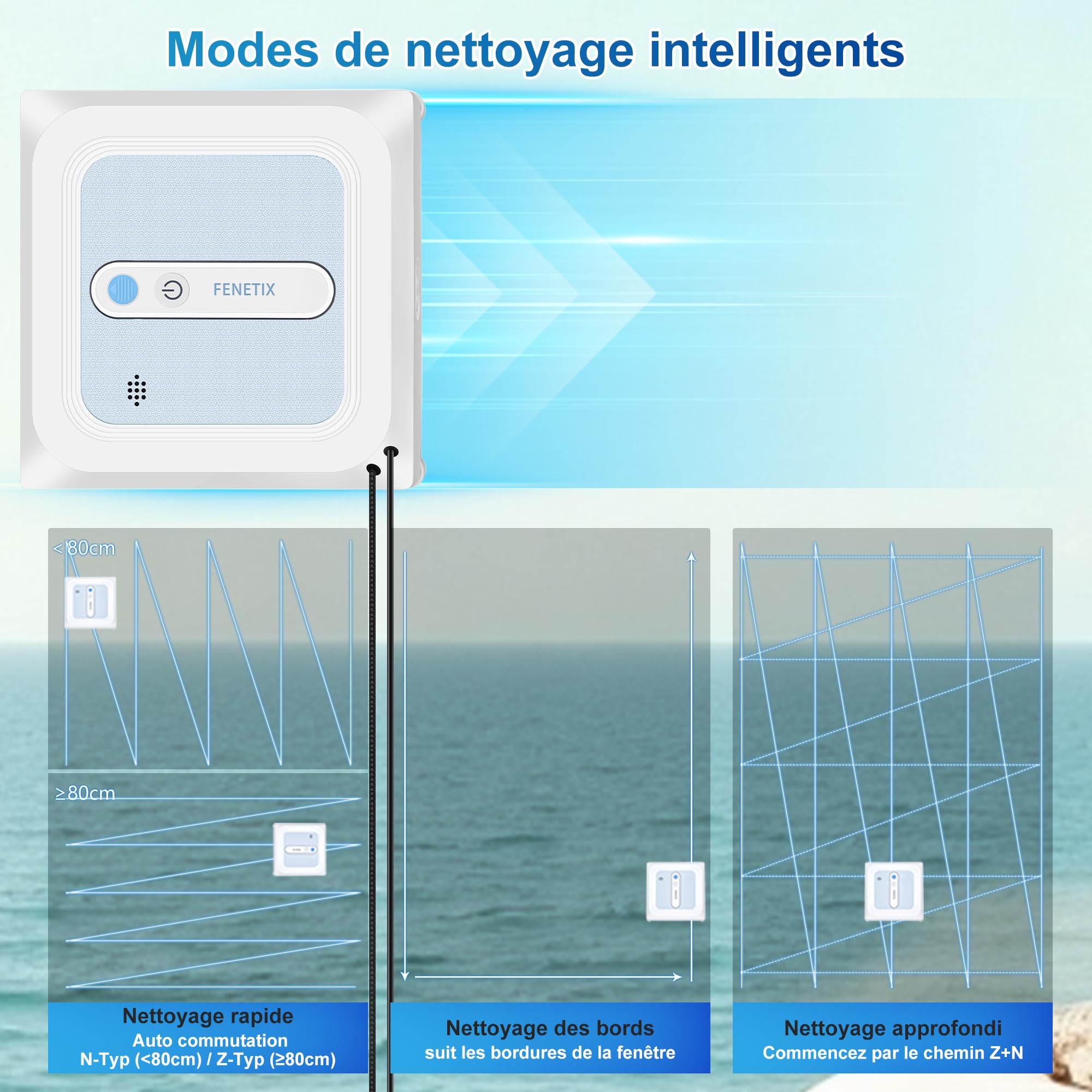 Robot Lave-Vitre Intelligent, Robot de Nettoyage de Vitres avec 6 Buses, Détection des Bords & Planification Intelligente, 6000Pa, Contrôle par App, pour Verre, Miroirs et Carrela (YW757)