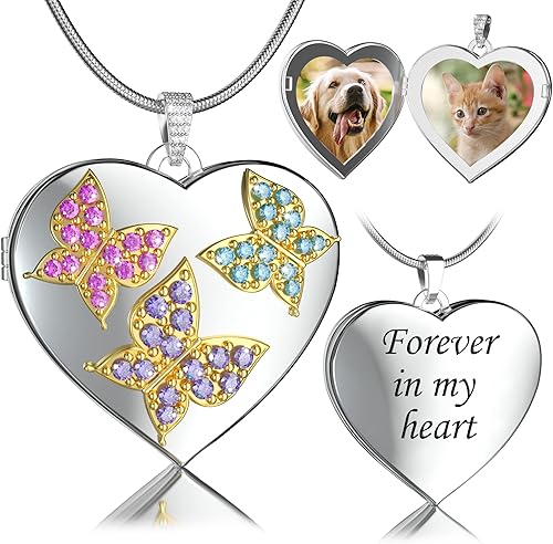 Fanery sue Collar personalizado con medallón de corazón de mariposa collares personalizados para mujer regalos personalizados con foto y texto para