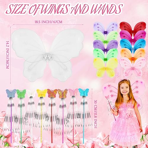 Miniatura 2 de Chivao Juego de 15 alas de princesa, 15 alas de mariposa de hada para niñas, 15 varitas de hada, disfraz de mariposa para niñas, Halloween, juego de