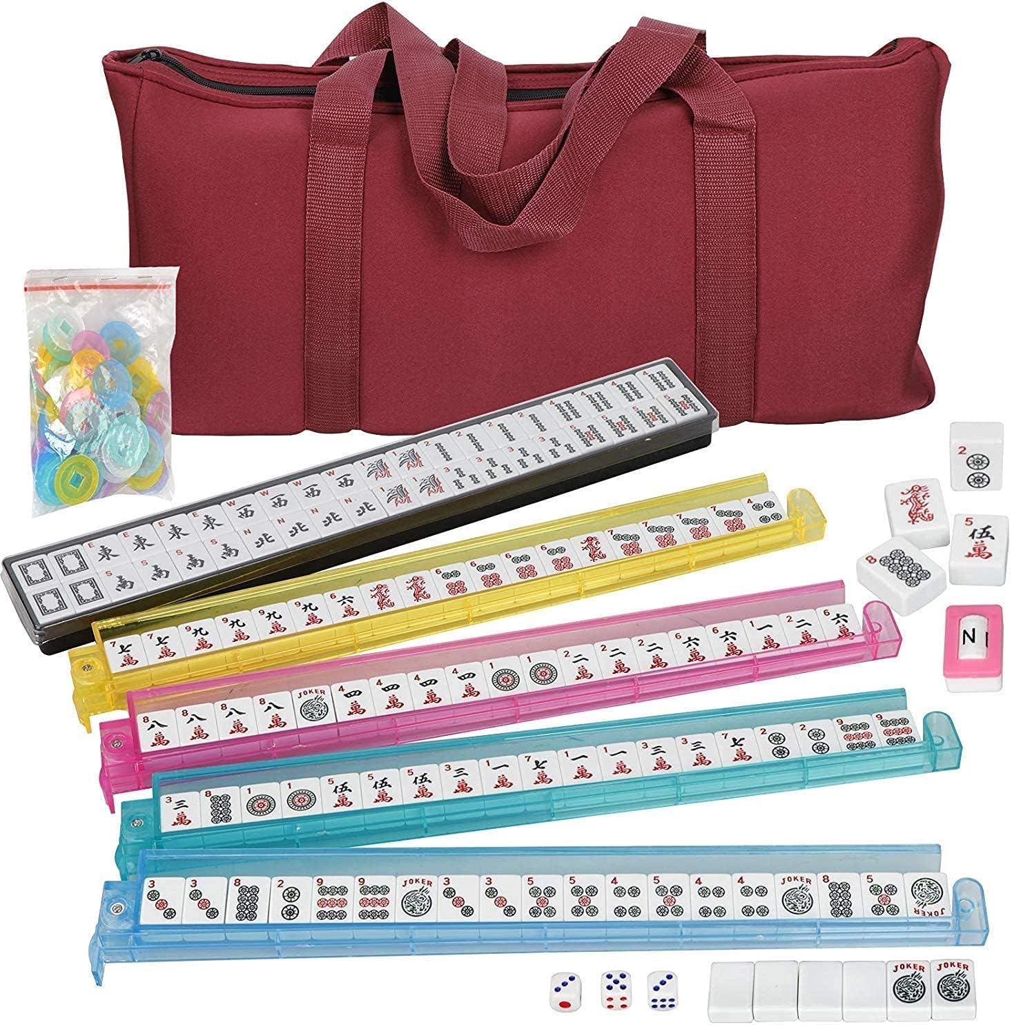 CNH New 166 Tile Full Size American Mah Jongg Set Soft Burgundy Bag Case & 4 Color Pushers