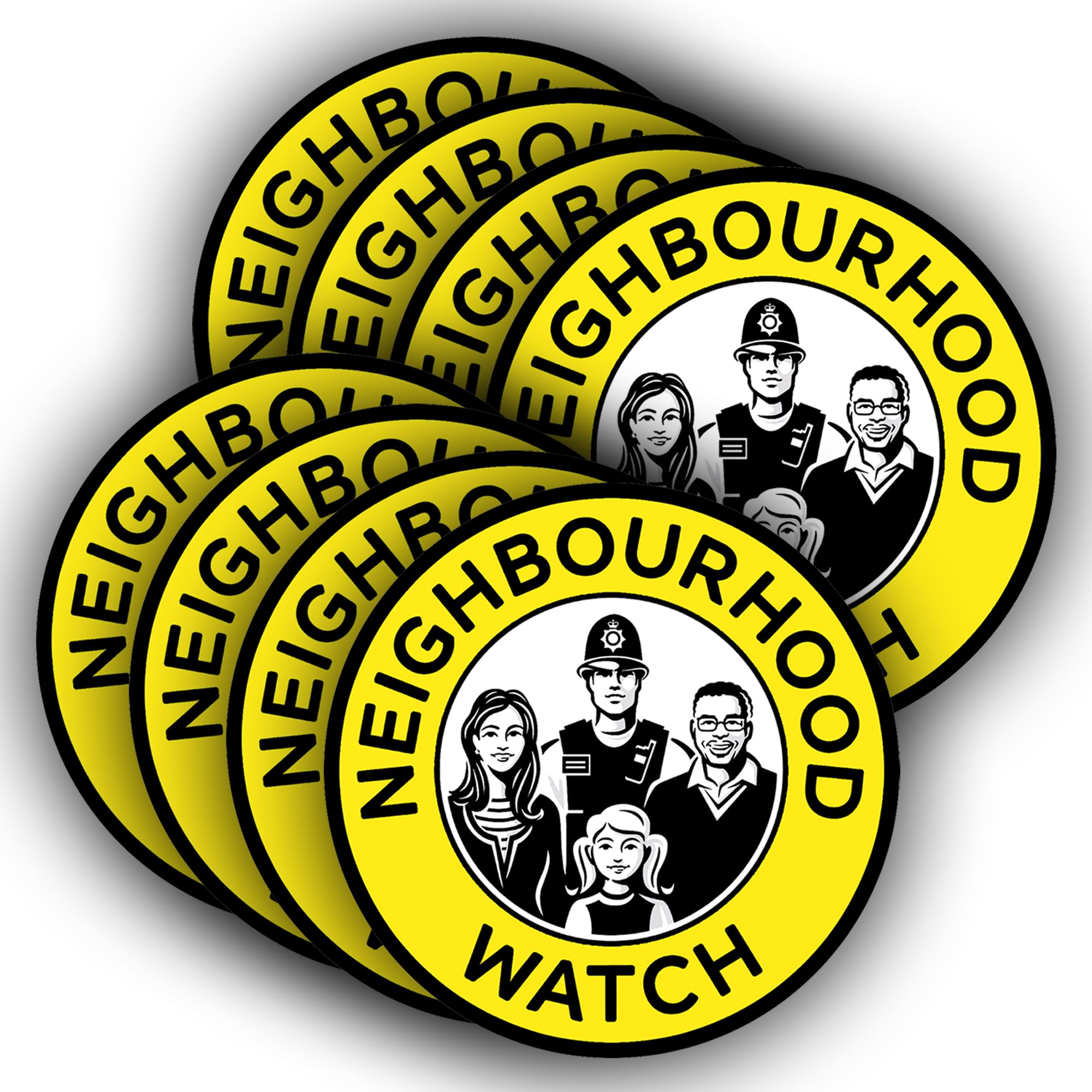 8 Pack - Neighbourhood Watch Sticker Signs - Waterproof Vinyl Decals - 100mm x 100mm