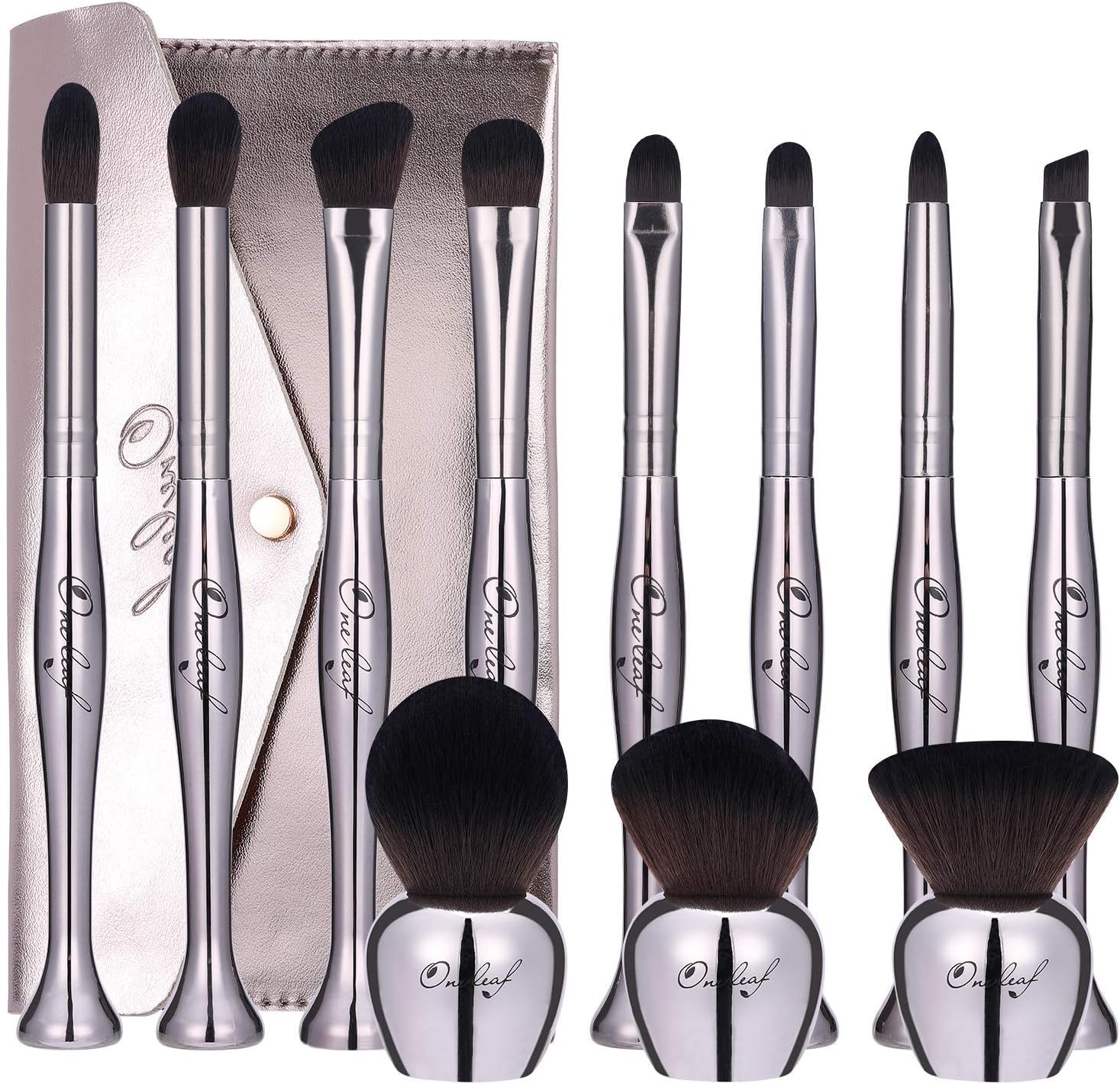 Oneleaf Standing Makeup Brushes Premium Synthetic Foundation Powder Concealers Eye Shadows Makeup 11 Pcs Brush Set for Christmas,Silver