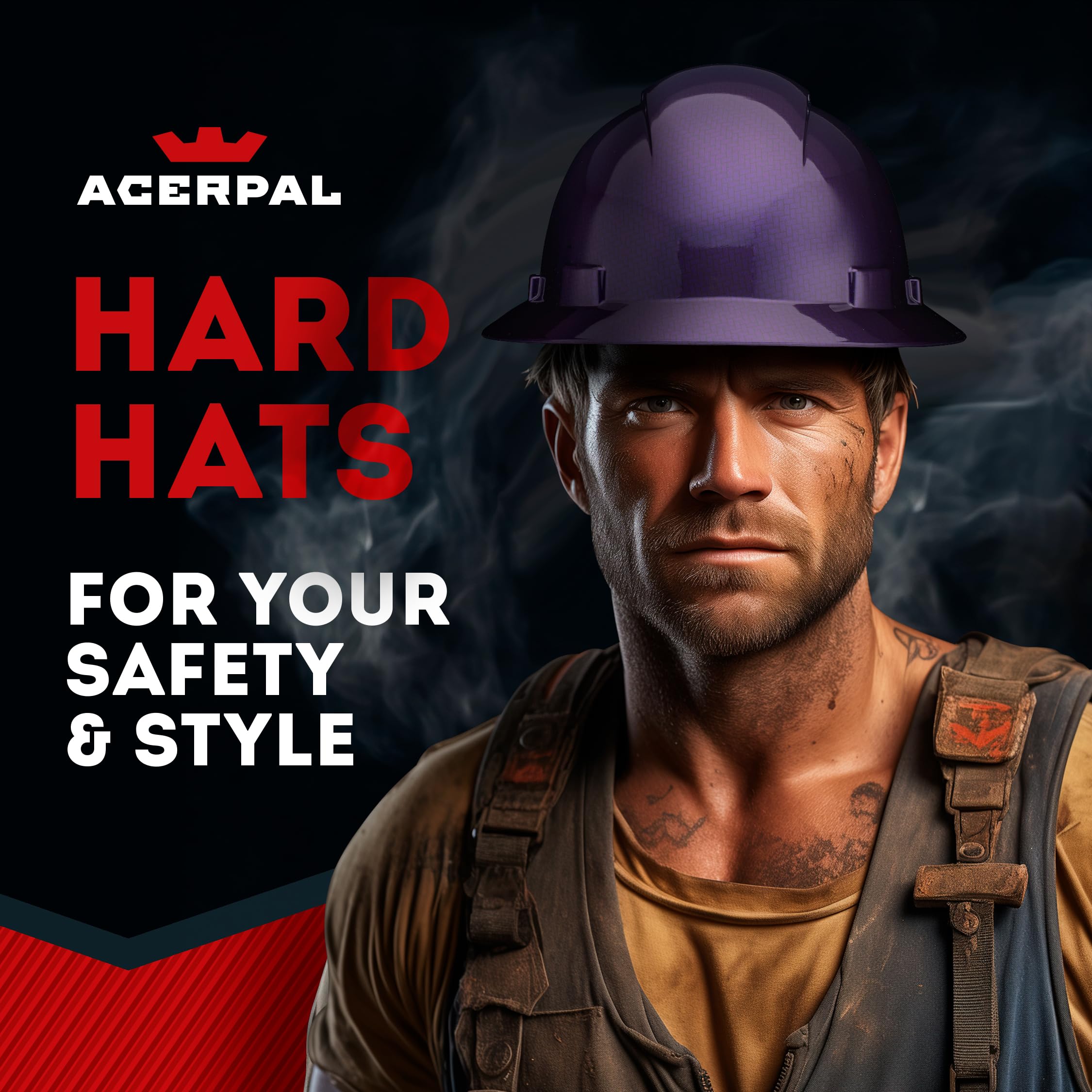 Acerpal Full Brim Vented Purple Weave Carbon Fiber Design Gloss Finish OSHA Hard Hat with 6-Point Suspension