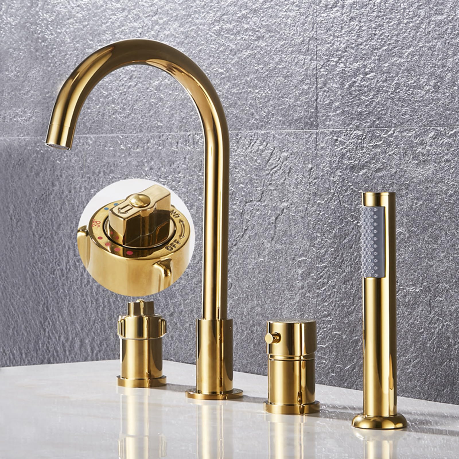 Miscelatore Doccia Termostatico 4 Fori Rubinetto Miscelatore per Vasca da Bagno, Rubinetteria Doccia Nero+Cromo