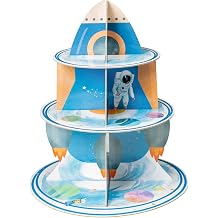 EYxsaxenk Space Themed Cupcake Stand - 3-Tier Galaxy Party Cupcake Tower Party Decoration Rocket Astronaut Star Cardboard Dessert Holder for Baby Shower Gender Reveal Boys Birthday Party Table Decor