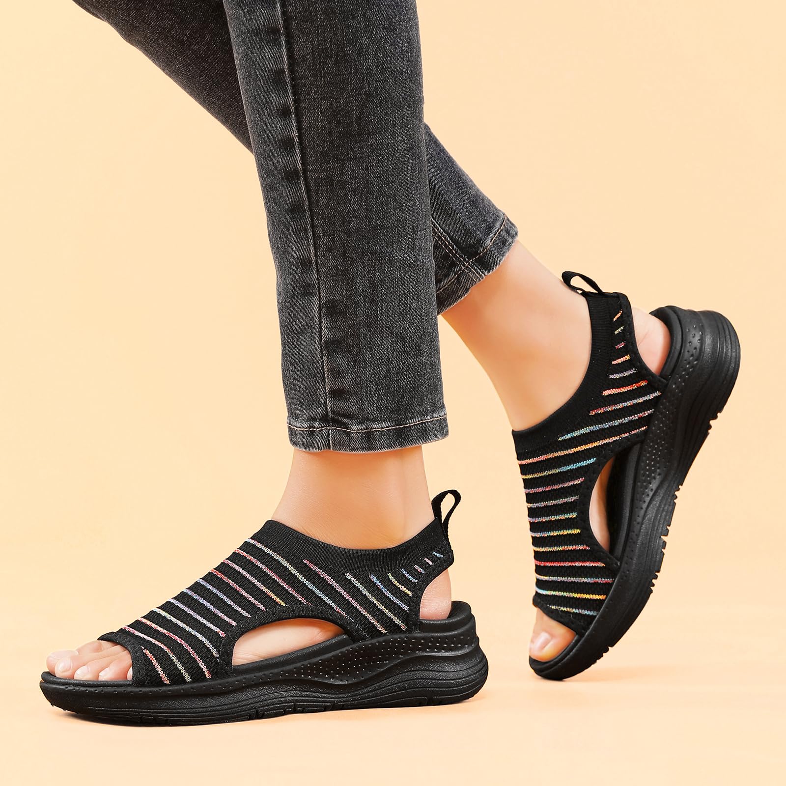 Damen-Wandersandalen mit Fußgewölbeunterstützung, orthopädisch, bequem, Plantarfasziitis, rutschfest, lässig, offener Zehenbereich, Sport-Sandalen für Sommer, Strand