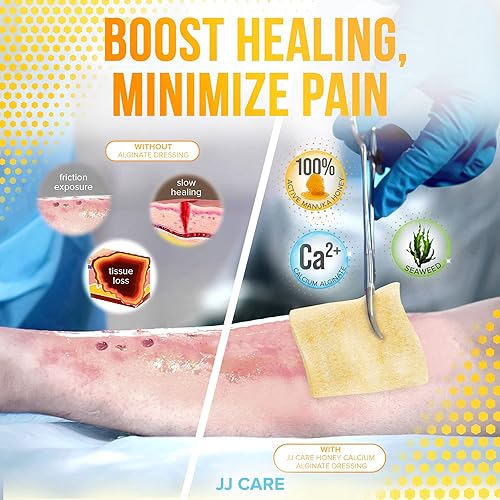 Miniatura 2 de JJ CARE Aderezo de alginato de calcio de miel de 2 x 2 pulgadas [paquete de 20] Aderezo de miel con calcio, parches de miel para un cuidado más