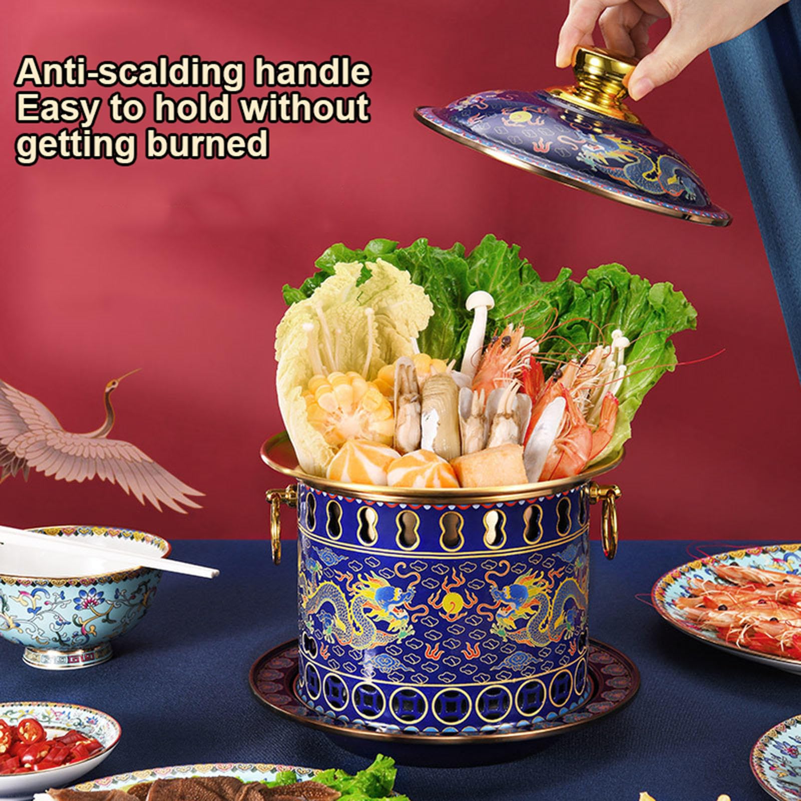 中国北京七宝焼 景泰蓝 銅鍋しゃぶしゃぶ火鍋美術品 1-2人