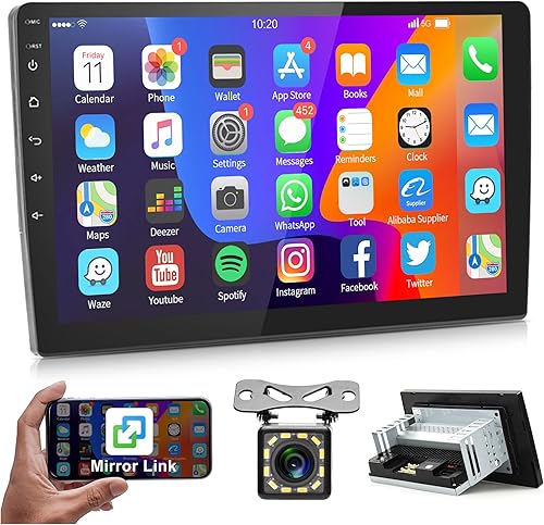 Estéreo Android para automóvil con pantalla táctil de un solo DIN, doble DIN con navegación GPS, radio de automóvil de 10.1 pulgadas con Bluetooth,