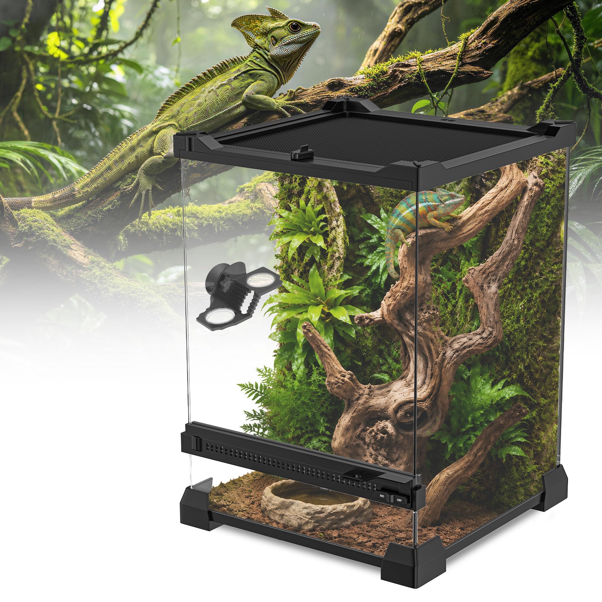 Tanque de terrario de vidrio para reptiles, 8 x 8 x 12 pulgadas, hábitat con visión completa visualmente para lagartos, arañas, serpientes, gecos, tortugas y otros reptiles pequeños