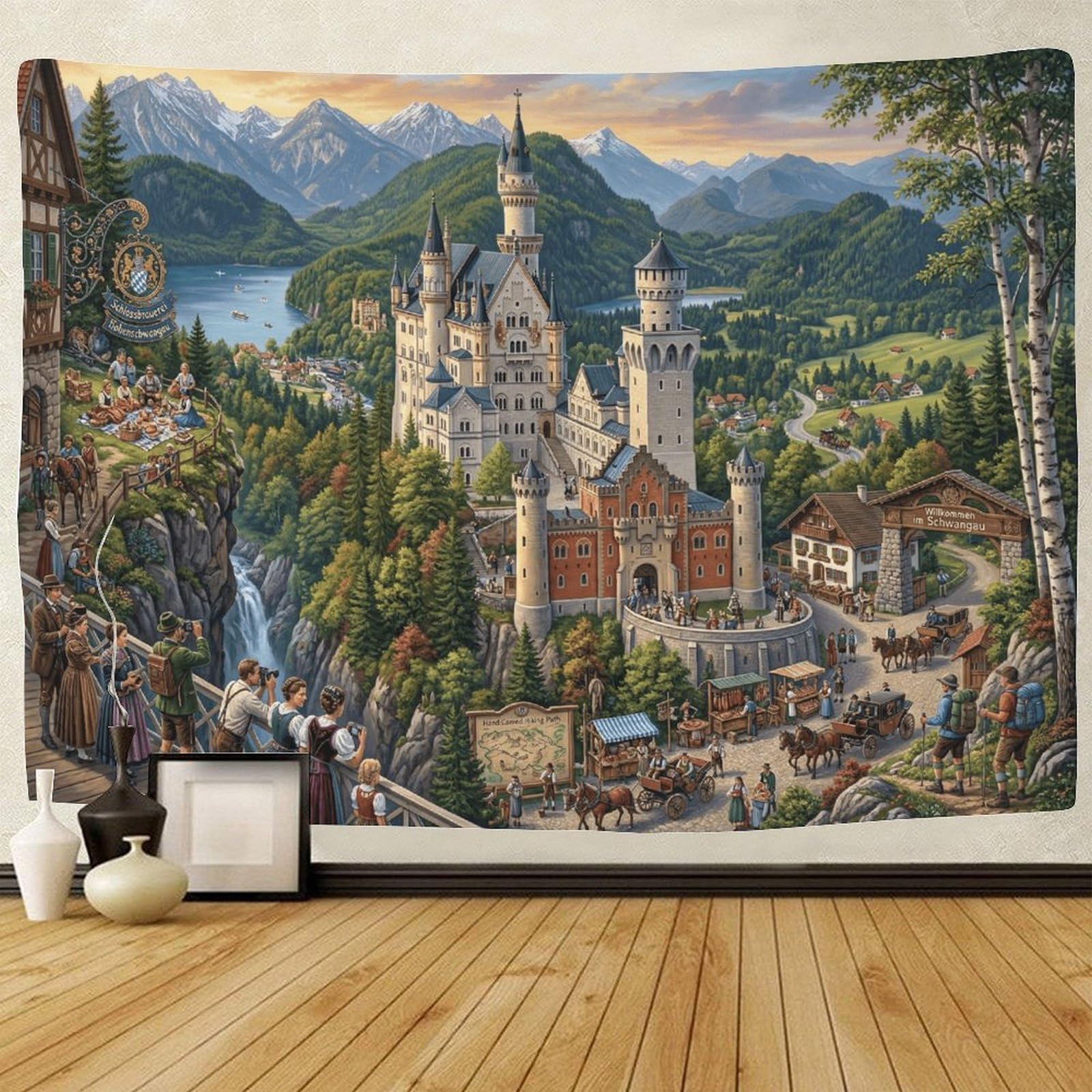 GPMNBCXZK Neuschwanstein Castle 3D Print Tapestry Wall Hanging Decor Wall Art Decor Tapestries Poster Home Decoration Bedroom Living Room 130cmx150cm