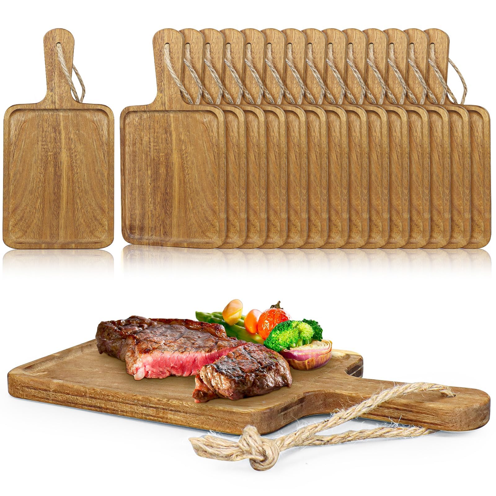 Lot de 16 Planches Apéritives en Bois d'Acacia avec Poignée, 30 x 15 cm