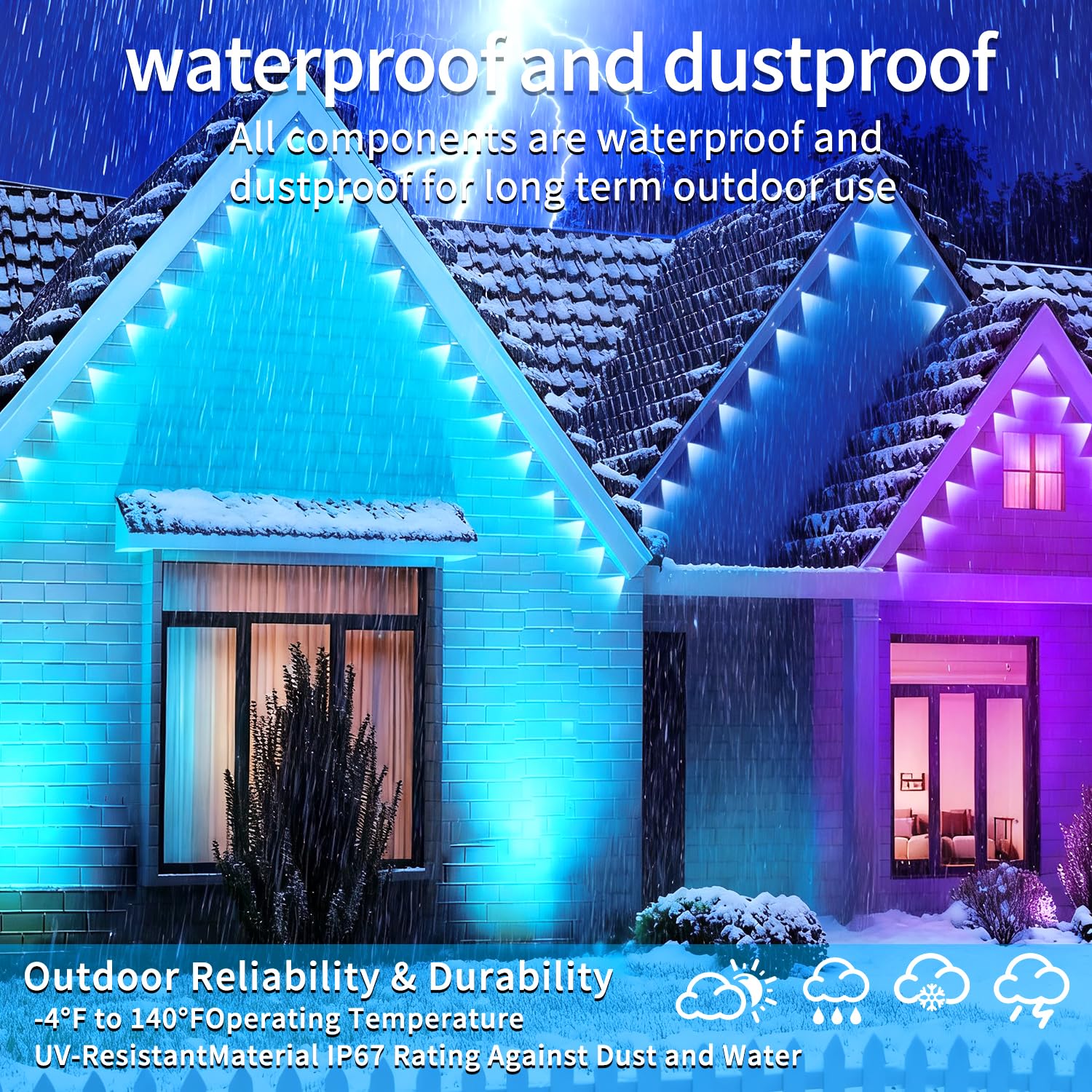 Permanente Außenleuchten für Haus, 60 m, wasserdicht, intelligentes RGB-LED-Dachtrauflicht, permanente Außenleuchten mit App/Fernbedienung, Musik-Synchronisation, für Haus, Halloween, Dach