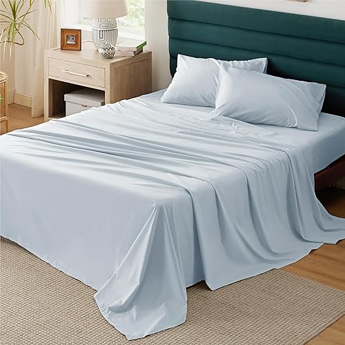 Miniatura 8 de Bedsure Sábanas de algodón para cama Queen Size, blanco puro
