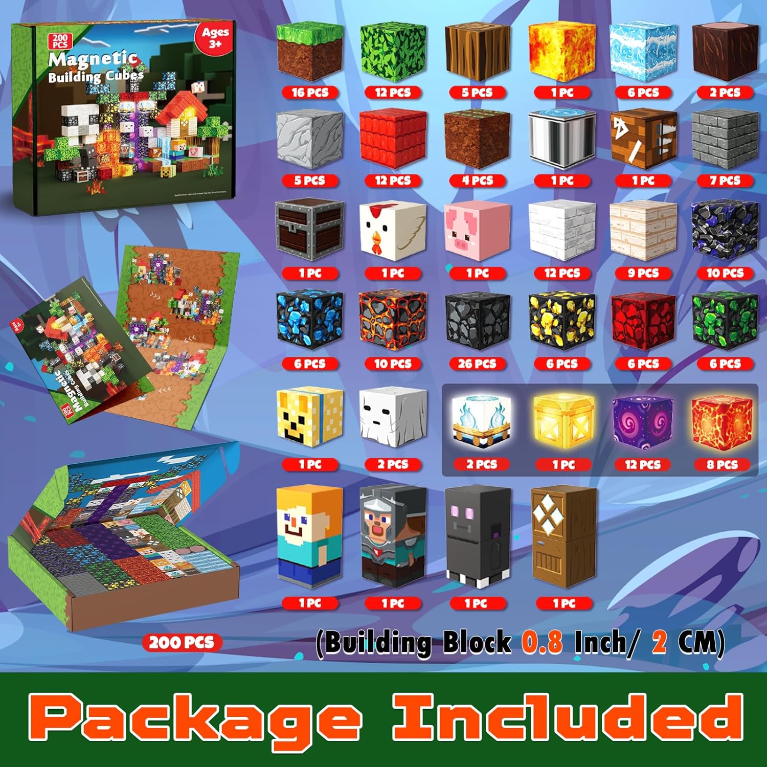 200 PCS Magnetic Blocks with Light Up Blocks - Magnetic Building Blocks, Magnetic Construction Cube Toys, STEM Sensory Learning Toys, Christmas Birthday Gifts for Toddlers Boys and Girls Age 3+ - Image 2