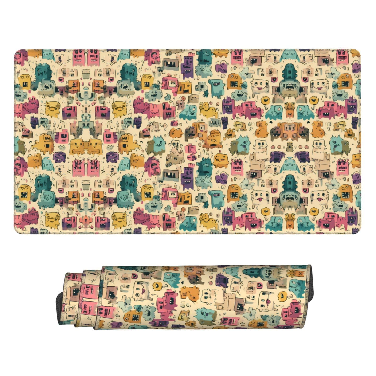 Tappetino da scrivania grande con stampa di mostri dei cartoni animati, per tastiera, base in gomma, motivo stampato, per ufficio, gaming, laptop, PC, nero
