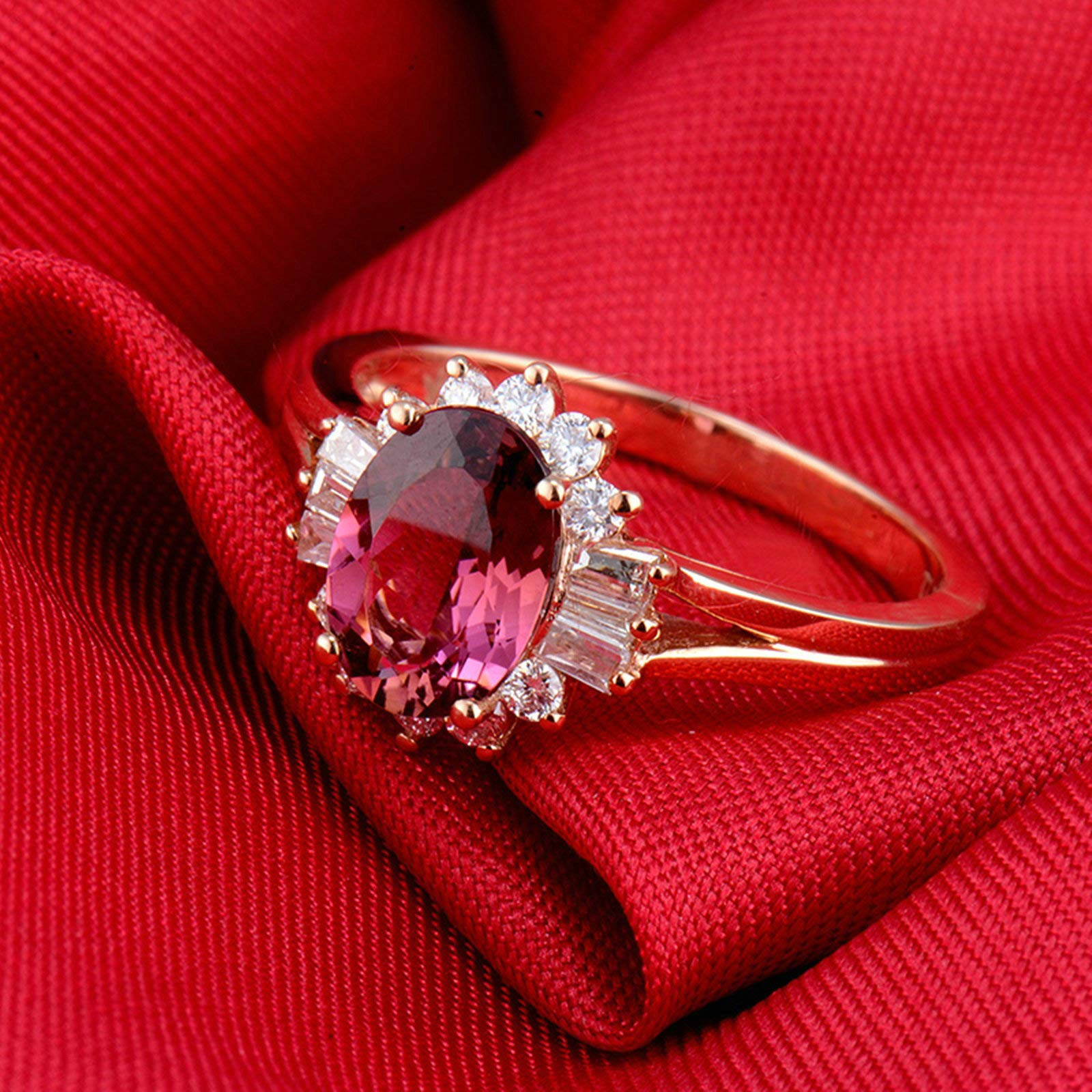 Pierścionek z różowego złota 750 prawdziwy, 1,2 kt owalny turmalin z diamentami 0,48 ct obrączki ślubne stylowa biżuteria pierścionek zaręczynowy prezent na urodziny Boże Narodzenie z pudełkiem na biżuterię, O 1/2, colore: Różowe złoto, cod. BSL19W9FNZB68