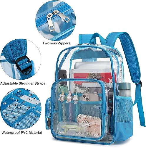 Miniatura 5 de Mochila escolar transparente resistente, mochilas transparentes de PVC transparente para niñas, niños, mujeres y hombres, Azul, Classic