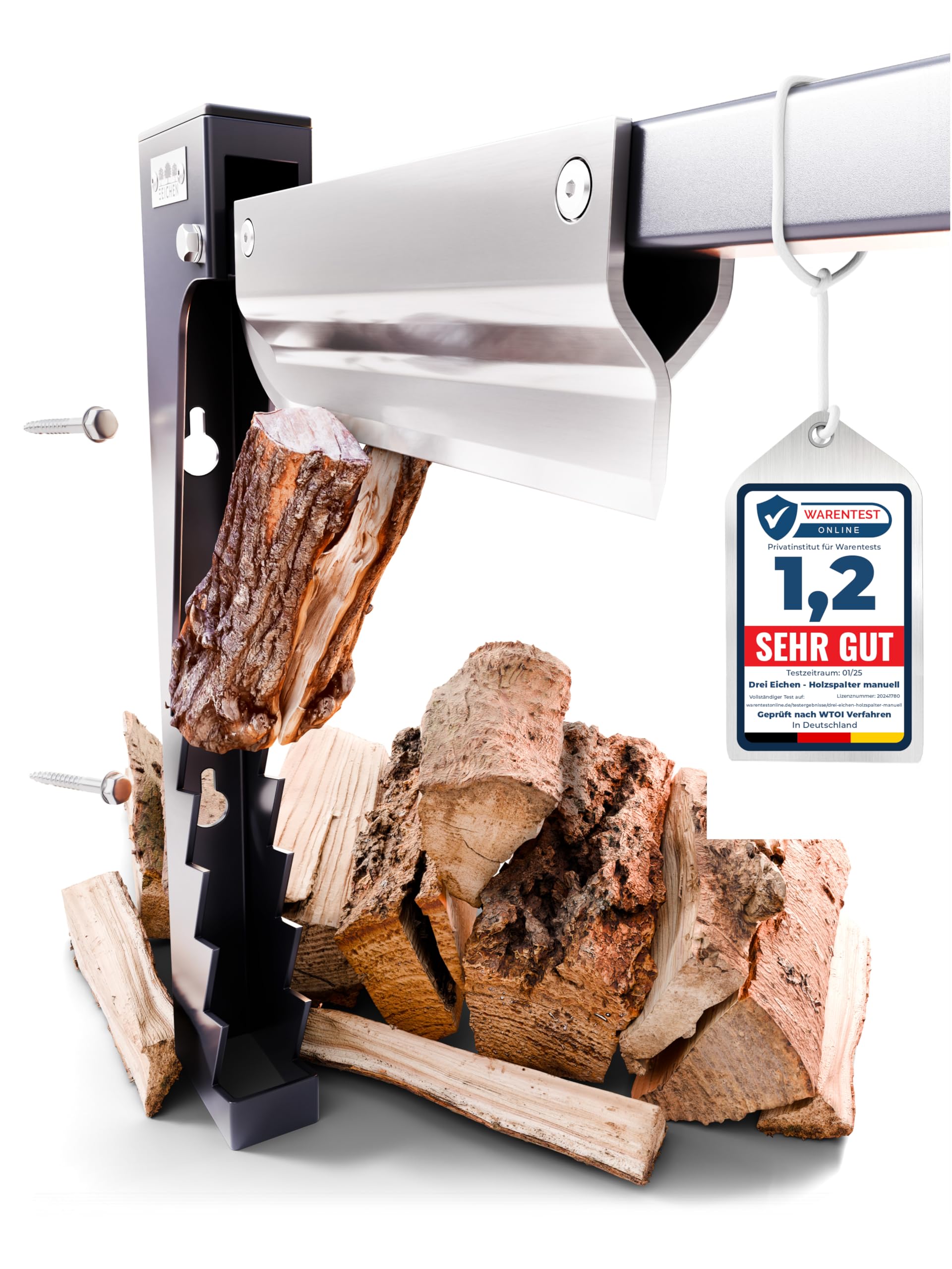 Manual Wood Splitter, Kindling Wood Splitter with High-Quality Stainless Steel Blade, Logs up to 450 mm, Wall Mount, Wood Splitter for Wall Mounting, Splitting Axe for Kindling Wood Drei Eichen