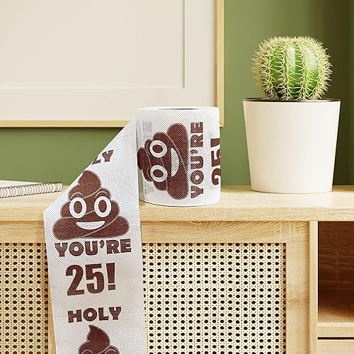 Miniatura 9 de Regalos de feliz cumpleaños 25, rollo de papel higiénico divertido de 3 capas, papel higiénico impreso Holy Poop You're 25, regalo de bromas y