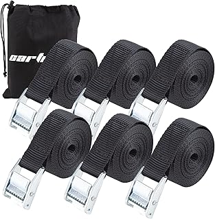 Cartman 1" x 12' Lashing Straps Cargo Tie-Down Strap Up to 600lbs, 6pk in Carry Bag, Black
