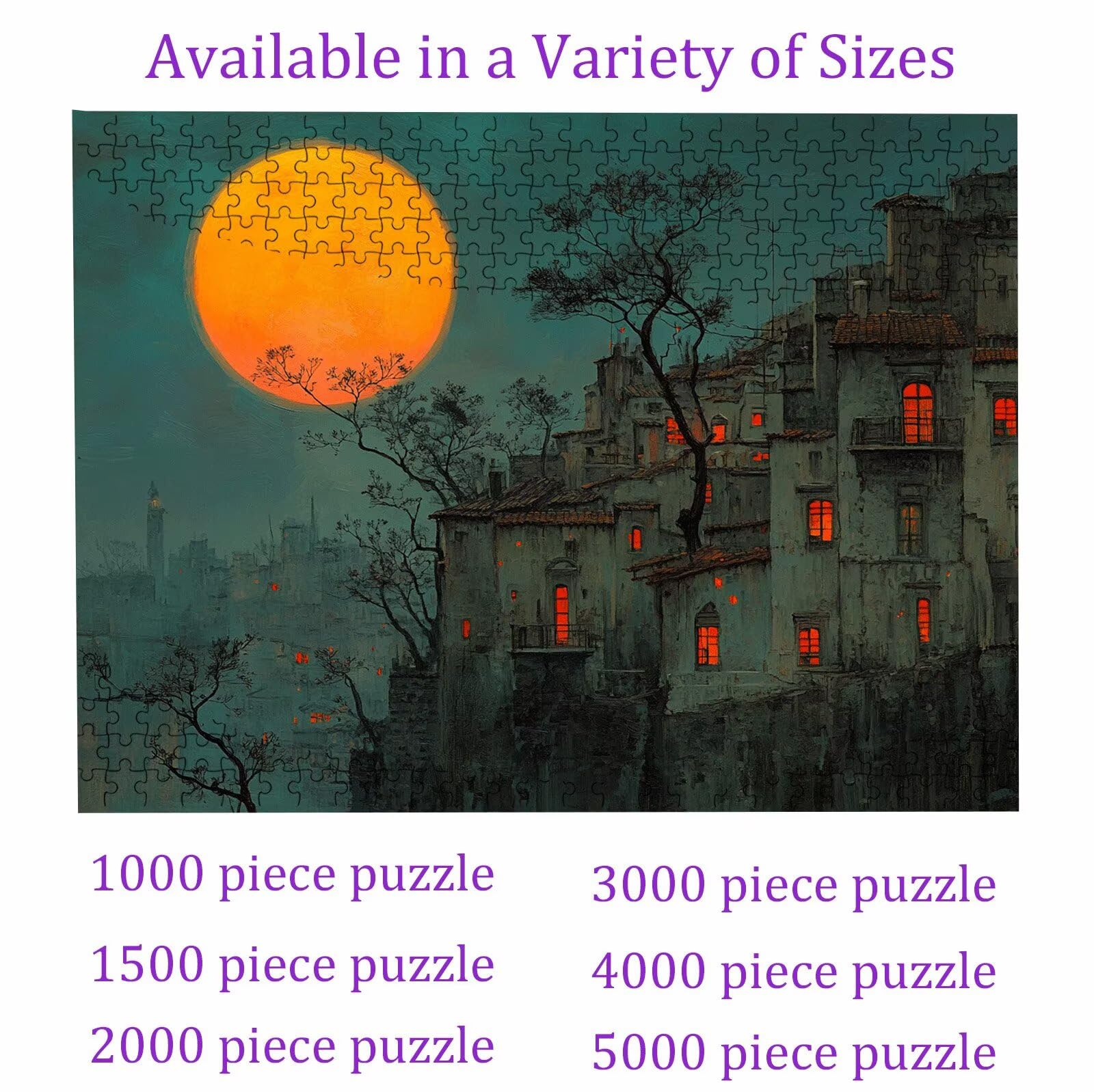 Puzzle 2000 elementów, puzzle 2000 elementów dla dorosłych, trudne puzzle, aktywność antystresowa i relaks, druk w wysokiej rozdzielczości, drewniane puzzle księżyc dom z wykwintnym pudełkiem do