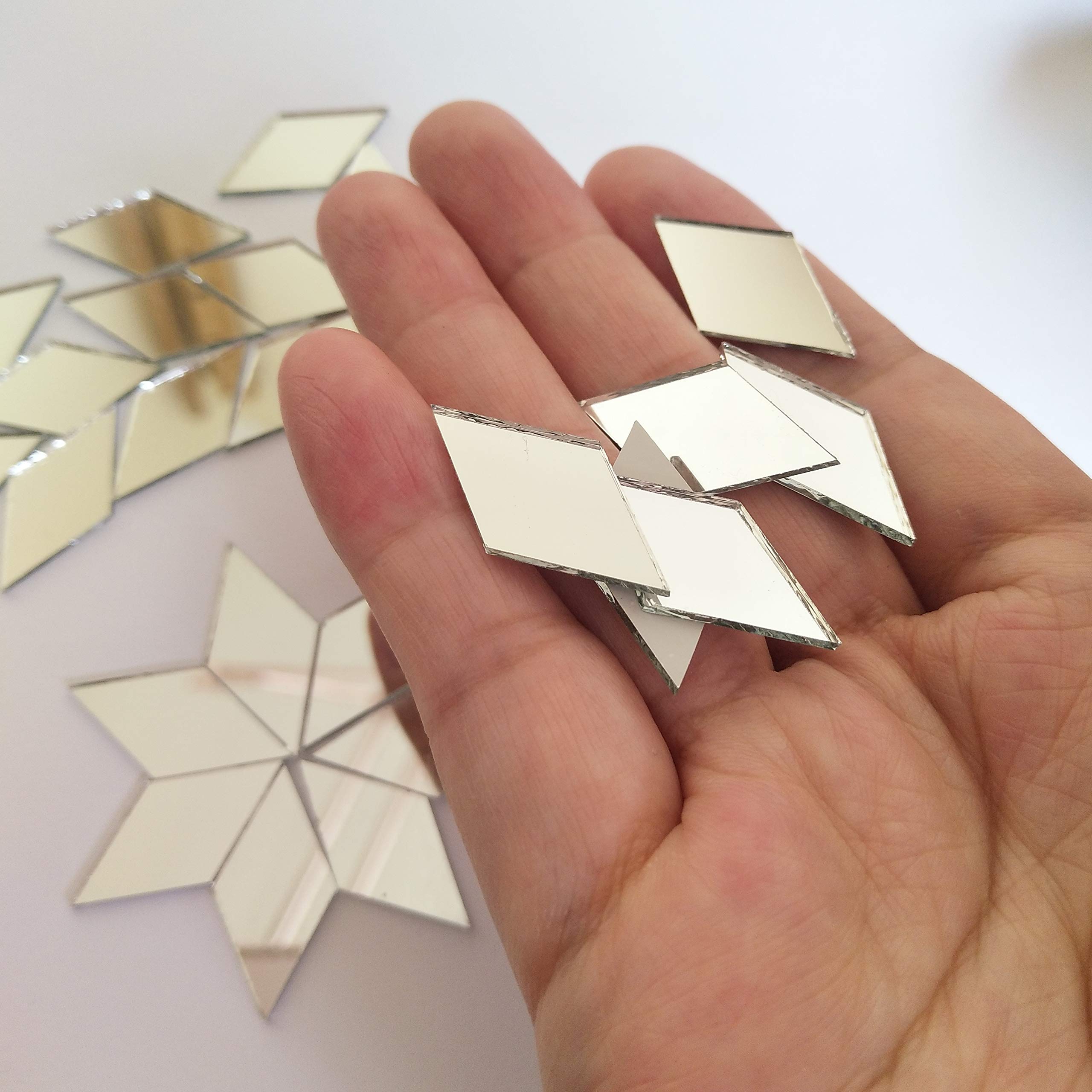 Set of 200pcs RUIXUAN Diamond Shape Mosaic Tiles Mirror Glass Home Decoration Crafts DIY Accessory (1/2x1inch)