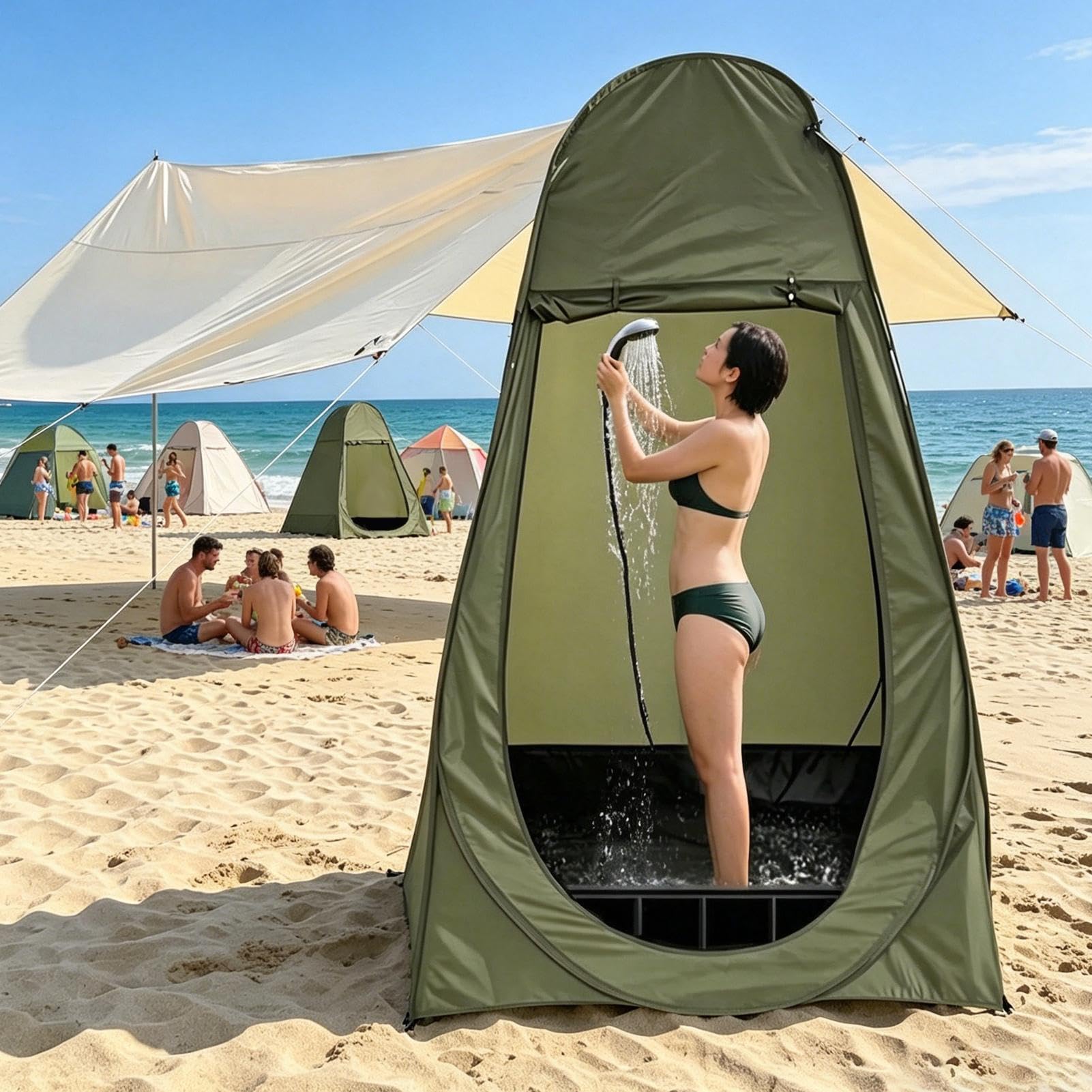 Generico Doccia Portatile 104x104x13 cm Vassoio da Bagno Portatile in PVC | Vasca Doccia Esterna Con Tubo Di Scarico per Spiaggia Bagno Interno Esterno Viaggio Campeggio Trekking