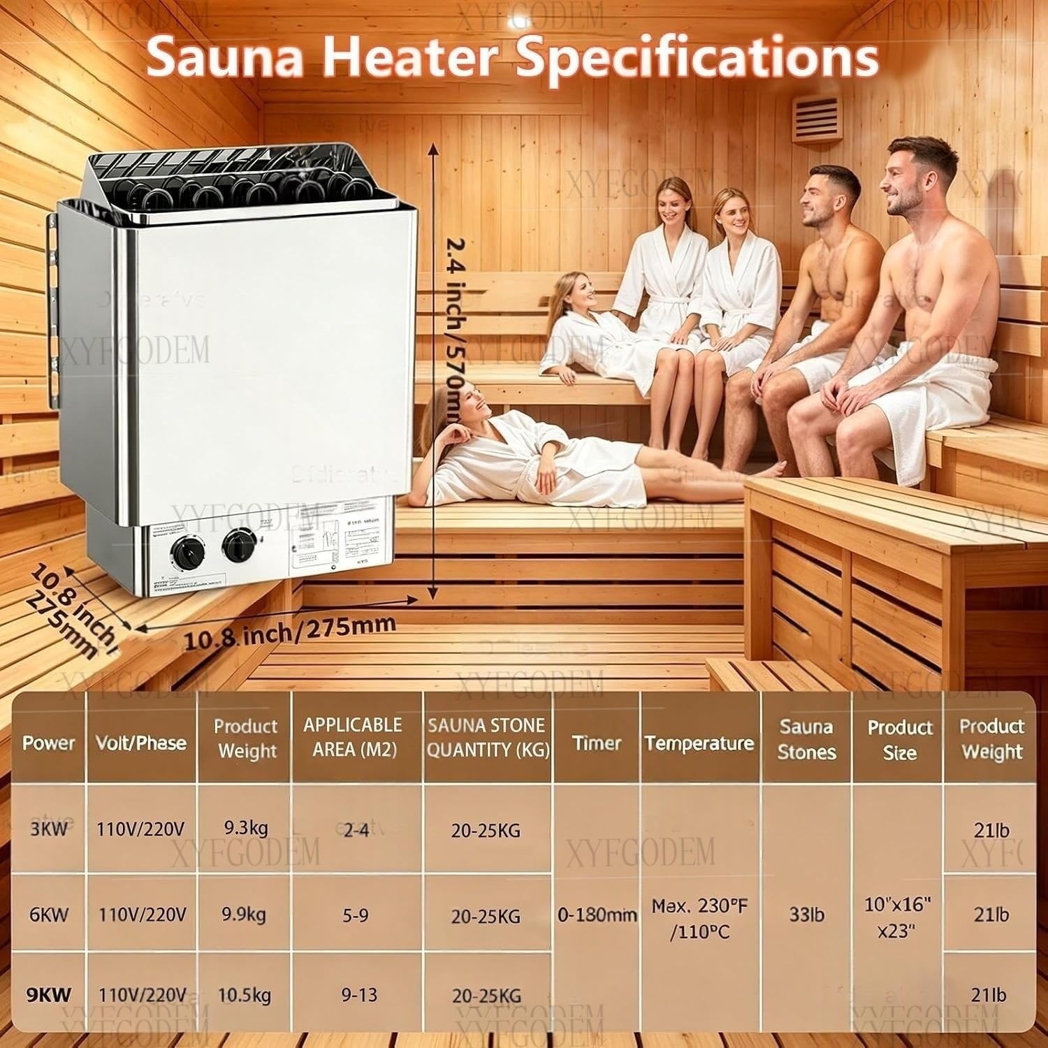 Poêle électrique pour sauna à montage mural 6,0 kW - Contrôle numérique et personnalisable pour usage résidentiel professionnel