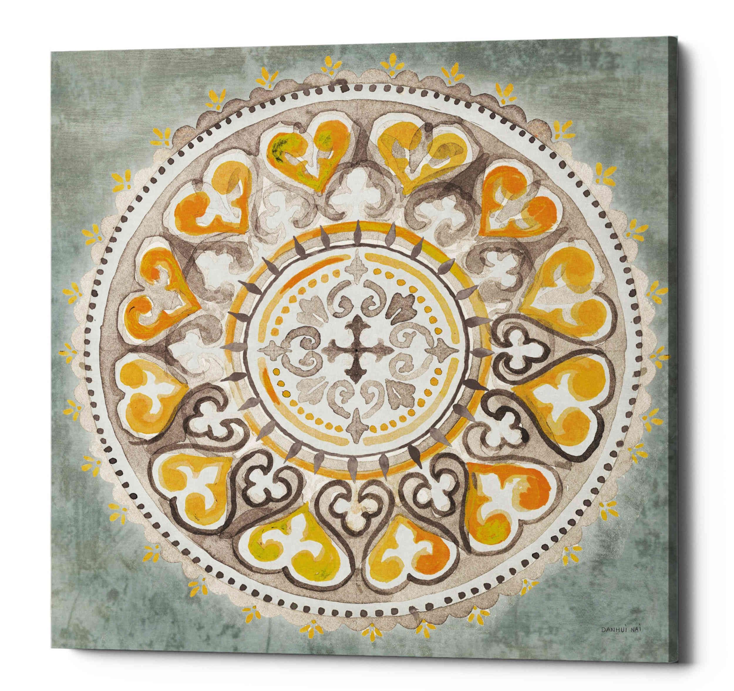 Epic Graffiti 'Mandala Delight Yellow Grey III' autorstwa Danhui Nai płótno sztuka ścienna, 66 cm x 66 cm