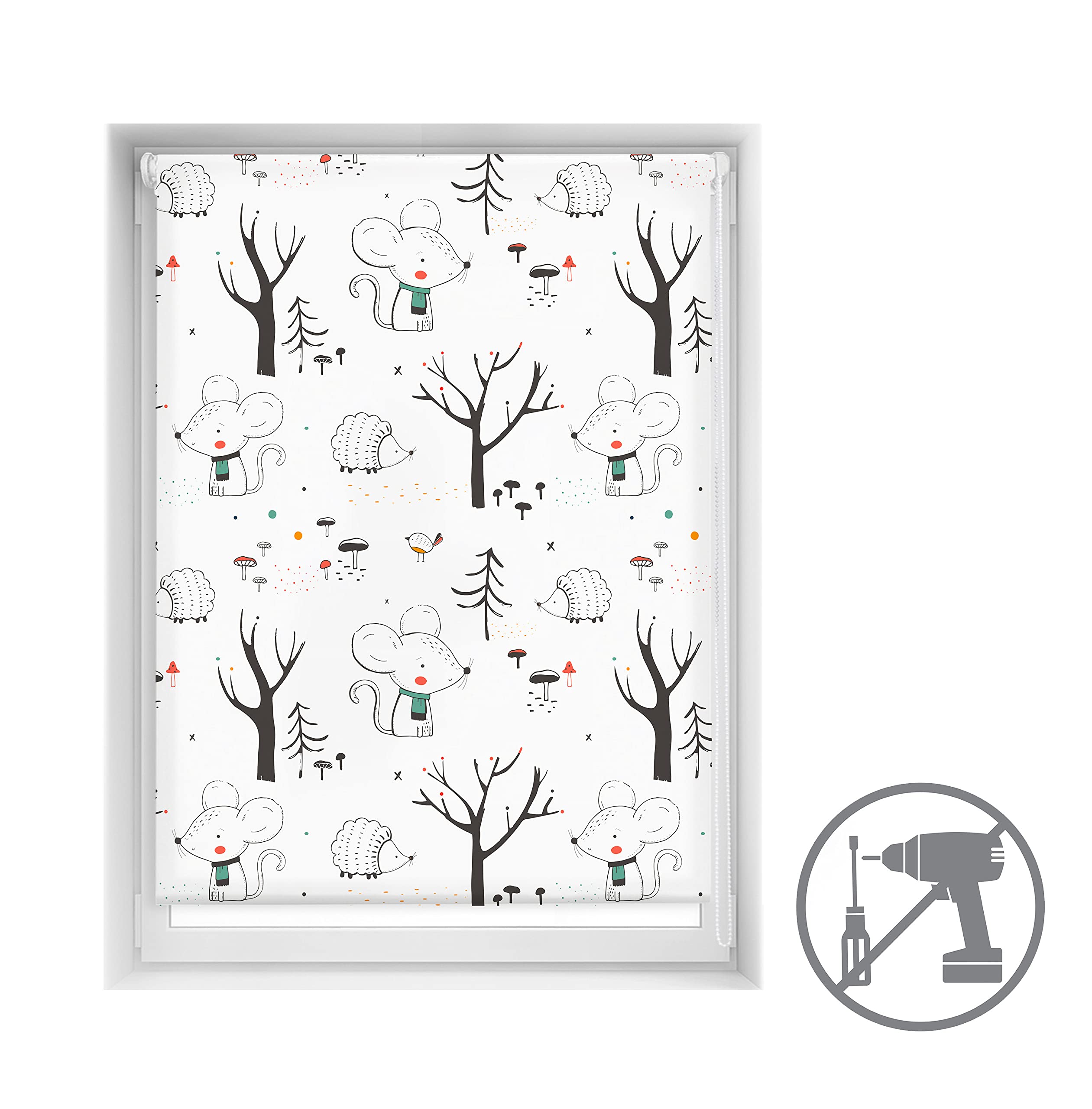 Blindecor Easy estores opacos sin taladrar estampados - Estor blackout estampado digital, Into the Wood, 110 x 150 cm (Ancho por alto). Tamaño de la tela 107 x 145 cm. Persianas enrollables térmicas