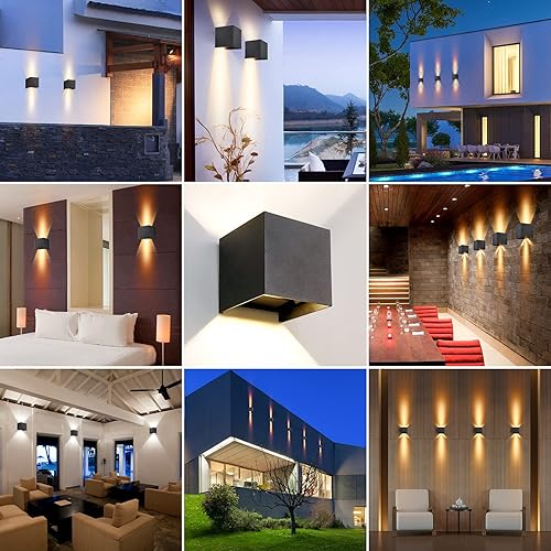 Miniatura 4 de SOKHNA Lámpara de pared impermeable de aluminio LED moderna,Luz de pared al aire libre,6W 3000K blanco cálido, IP65 impermeable al aire libre