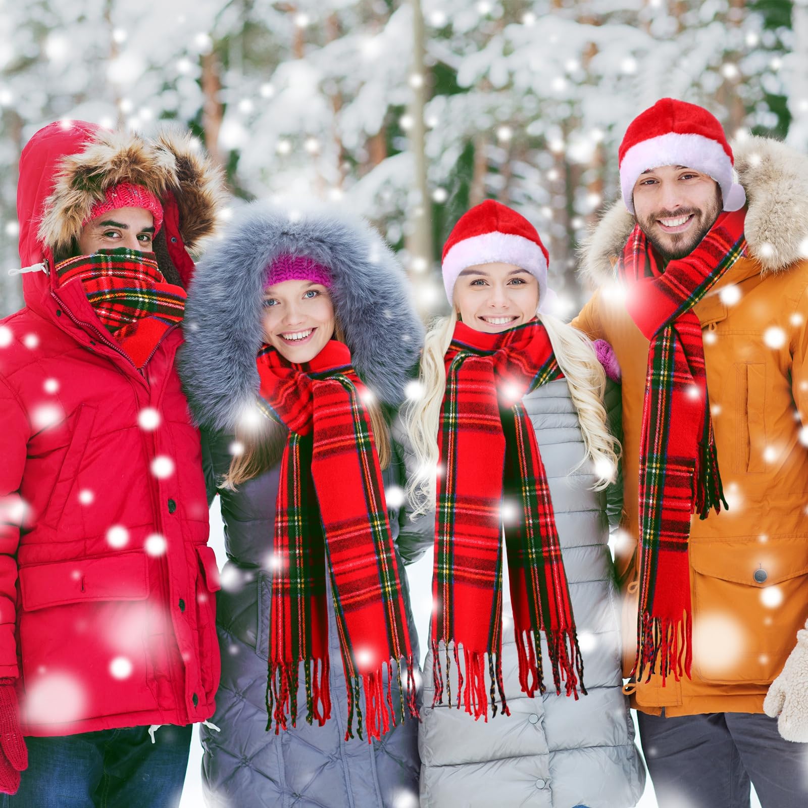 Coume Ensemble bonnet de Père Noël et écharpe pour adultes, écharpe d'hiver à carreaux chaud avec pompon pour homme et femme, cadeaux de vacances