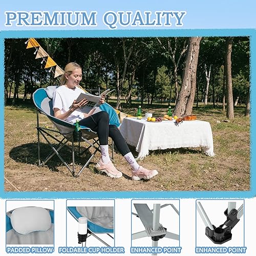 Miniatura 3 de #WEJOY Silla plegable de campamento de gran tamaño para adultos, sillas de malla transpirable con reposacabezas y soporte para tazas de hasta 300