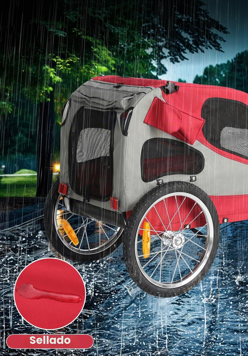 Sepnine Remolque de Bicicleta para Perros, Perros, Bicicleta Remolque 600D Oxford, con Reflector y Freno