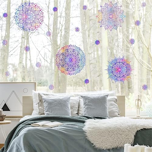 Miniatura 51 de Kazova Calcomanía de pared de mandala, calcomanías de pared de mandala de loto, calcomanías de pared de flores extraíbles para despegar y pegar