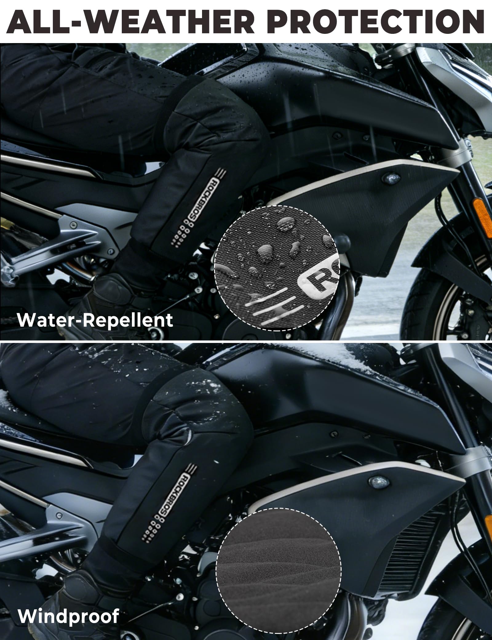 ROCKBROS Warme & Winddichte Motorrad Beinlinge, Winter Beinstulpen | Thermo mit Fleece Reflektierend, Beinwärmer Knieschutz Universelle Passform für Motorrad, E-Bike und Roller