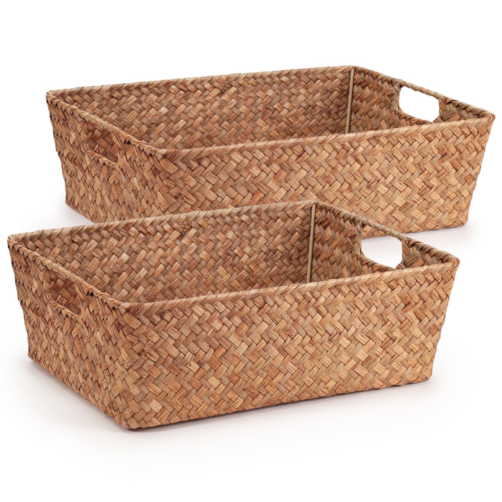 Woodluv Set Of 2 Shelf Basket Storage Basket Set Of 2, Basket For Shelves, Hand Woven Storage Wardrobe Organiser, Hamper Baskets, Brown