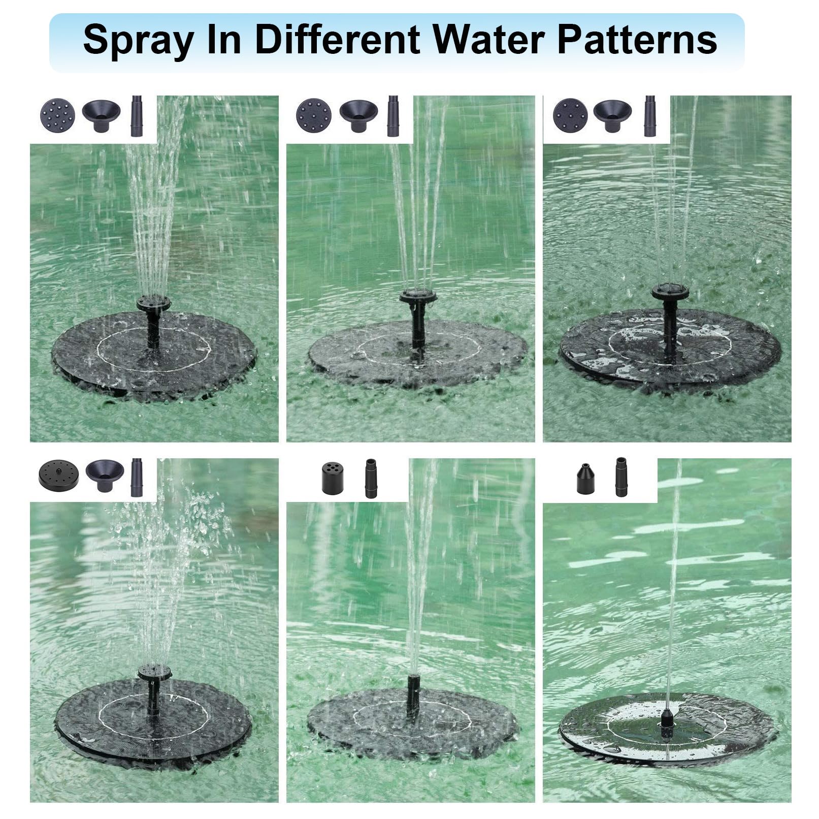 Solar Springbrunnen, 2026 Upgrade Solar Teichpumpe Wasserpumpe - Arbeiten an Trüben Tagen, Solar Schwimmender Fontäne Pumpe mit 6 Düsen für Garten,Vogel-Bad,Fisch(16cm) - 5