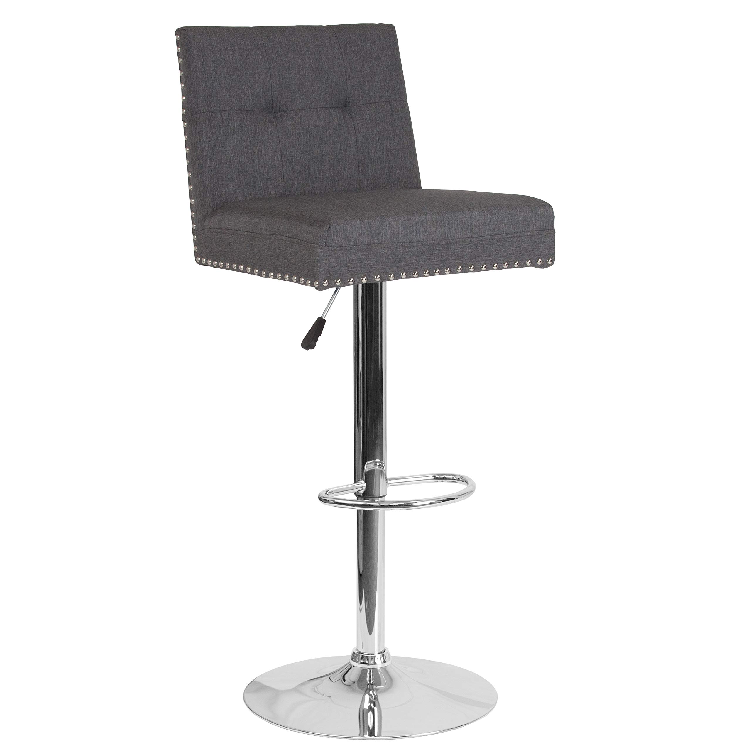 Flash Furniture Ravello Contemporary Adjustable Height Barstool with Accent Nail Trim in Dark Gray Fabric