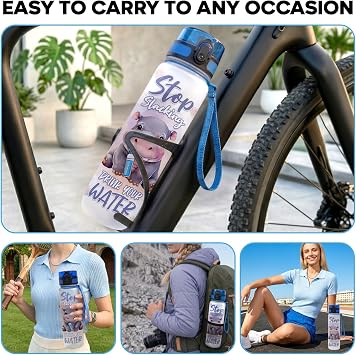 Cute Hippo Hydration Water Bottle 32oz, Stop Slacking Drink Your Water Motivational Bottle, Funny Hippopotamus Animal Gift for Women, Hippo Lover Gifts