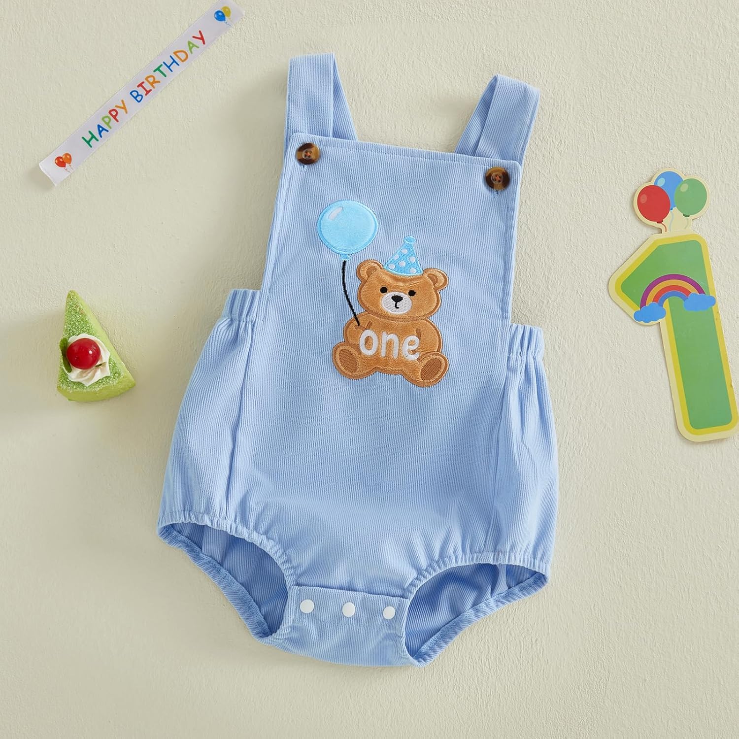 Lamuusaa Toddler Baby Boy Birthday Outfit One Animal Embroidery Romper Backless Bodysuit Jumpsuit Overalls Cake Smash Outfit - Image 6