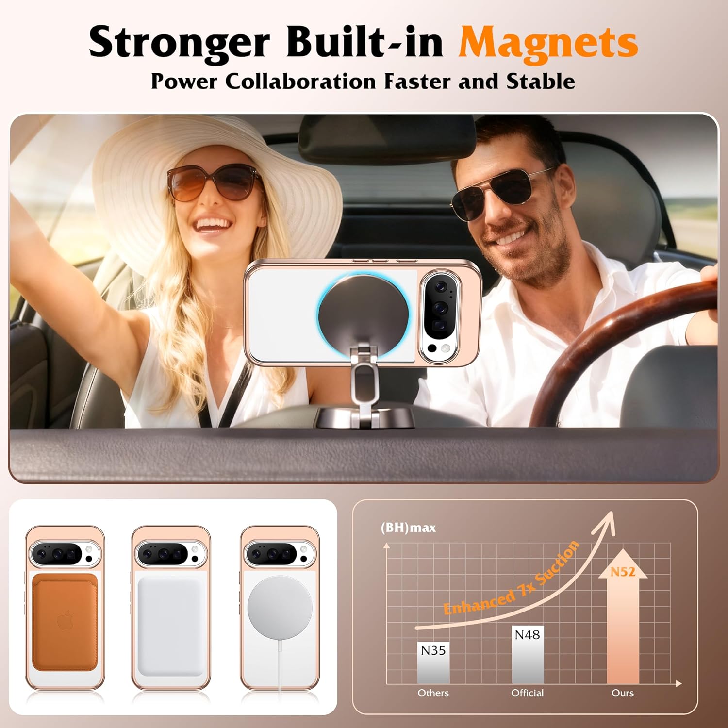 Compatible with Clear Google Pixel 10 Pro XL Case & Google Pixel 9 Pro XL Case 6.8'' with 360° Magnetic Ring Stand [Plating Phone Cases],Desert Gold