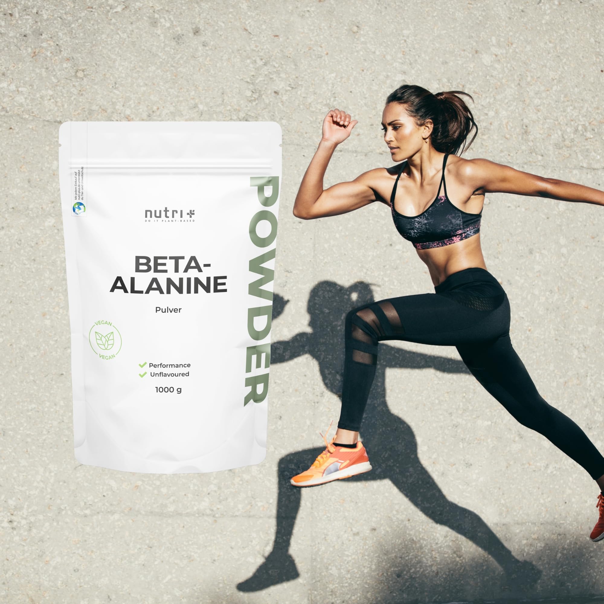 Nutri + Beta Alanina in Polvere 1 kg - vegana pura ad alto Dosaggio e senza Additivi - Booster pre-Allenamento - ß Alanine vegan Powder - Energizzante Sport 1000 g