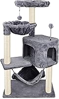 YUNIQUE Grey Cat Tree with Spacious Condo, Big Hammock & Sisal Posts - 4-Tier for Kittens & Medium Cats