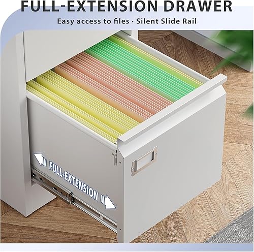 Miniatura 5 de Archivador de 2 cajones, archivadores de metal blanco con cerradura, 18 archivadores verticales profundos para tamaño A4 o carta para la oficina en